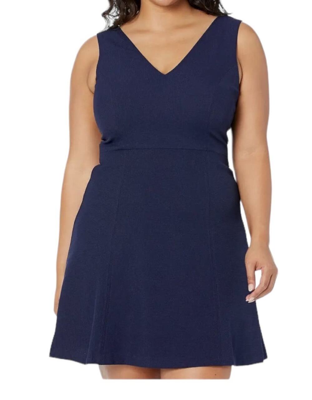 Vince Camuto dress Pixie Crepe v neck fit and flare blue size 8